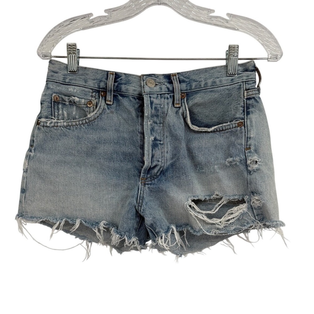 agolde denim shorts women size 25 button fly cut off distressed